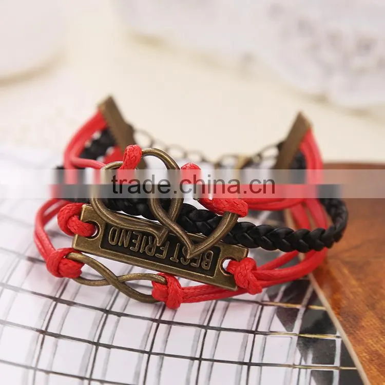 Fashion Accessories Jewelry Gift Retro Infinity Leather Weaving Red Leather Rope Bracelet For Women