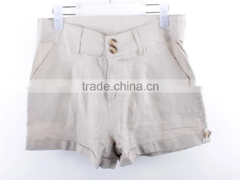 Lady fashion and cheap cotton/linen stock clothing China shorts