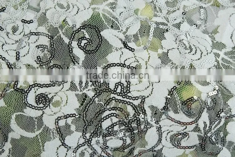 wholesale spandex high quality embroidery sequins white lace for dress