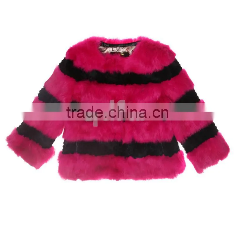 QD30538 Plus Size Intimate Winter Apparel Shearing Black White Rabbit Fur Lady Jacket