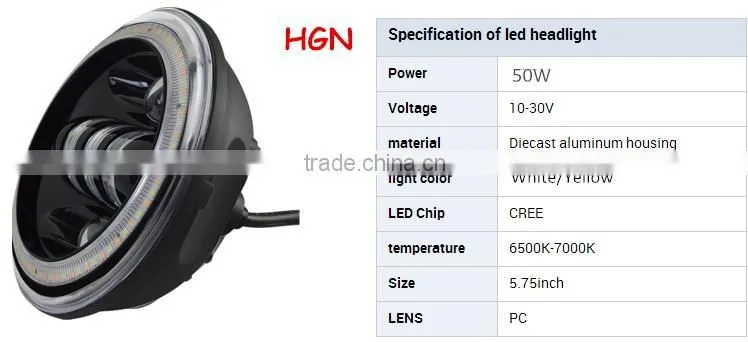 New arrival and Smart design 50w 5.75 led headlight for harley motorcycle