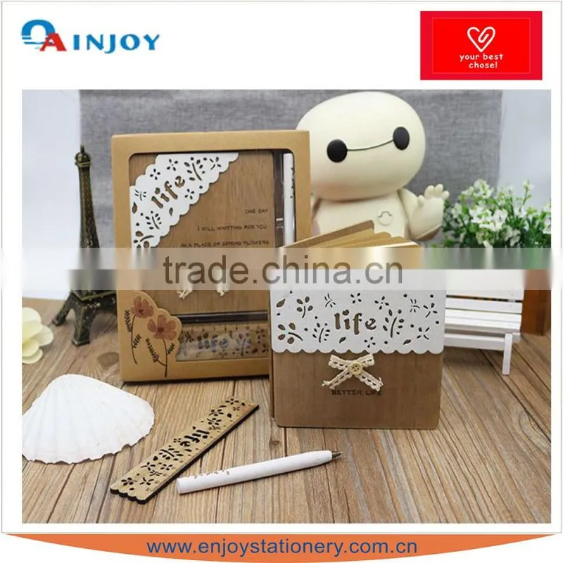 WOOD COVER NOTE BOOK WITH REIN PEN