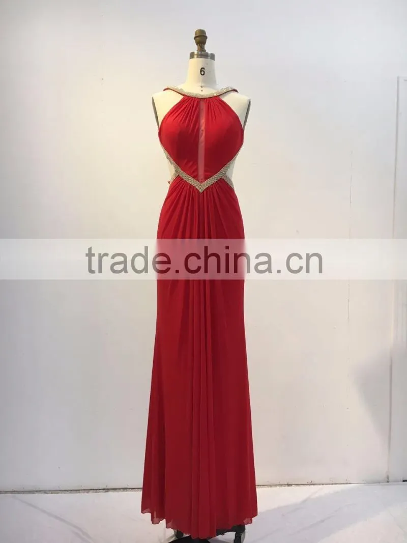 Luxury Elegant Backless Red Long Chaozhou Evening Dress