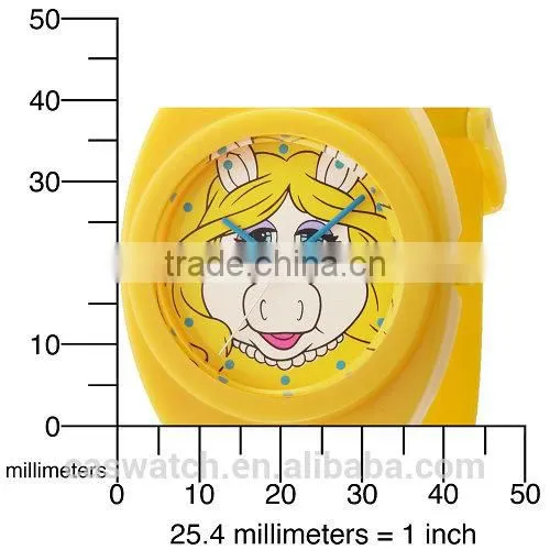 Fashion Cute Animal Yellow Ms Piggy Plastic Kids Watches