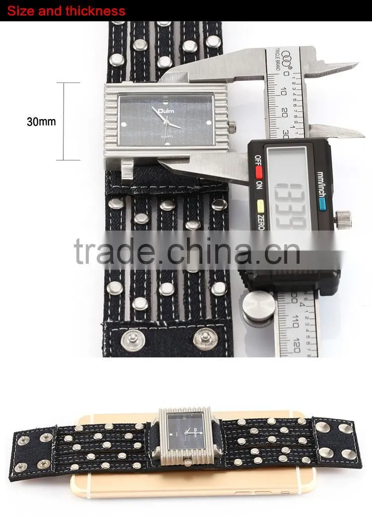 New Design Oulm Denim Fabric Watch Straps Big Wrist Watch 2015