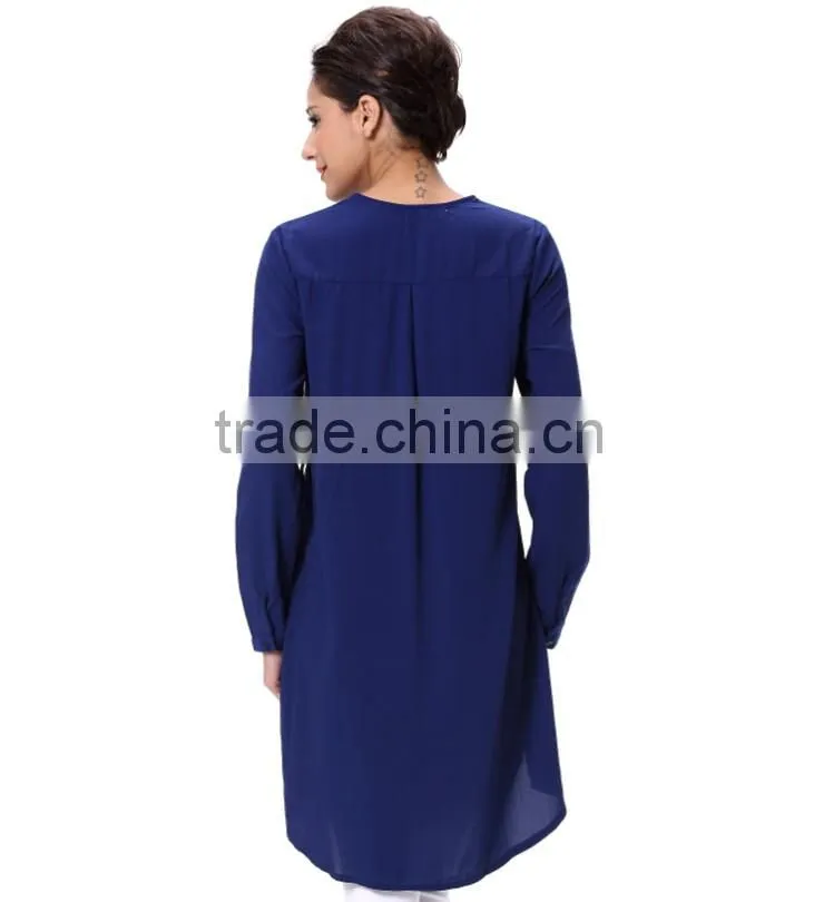 India Style Chiffon Long Sleeve With Zip Long Tops