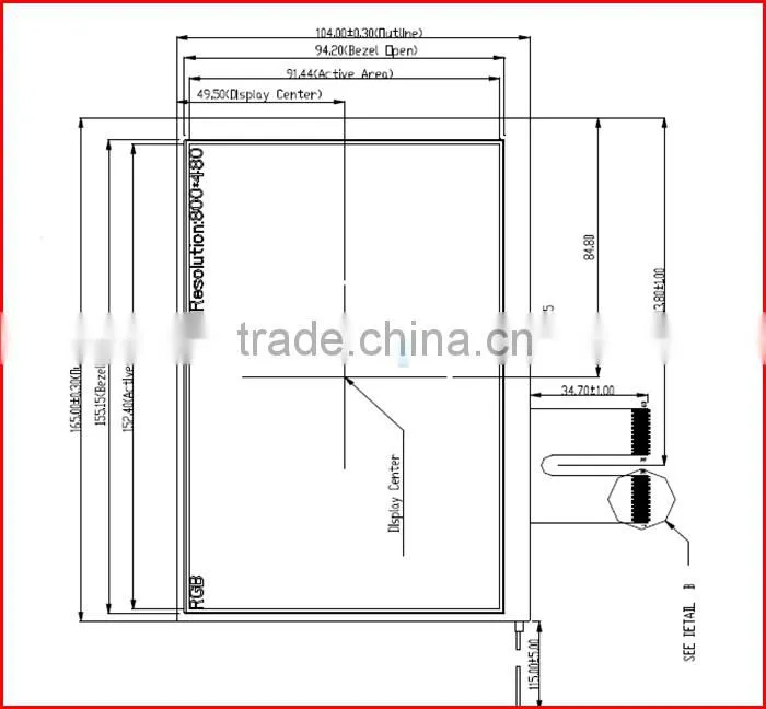 7inch 450nits 800*480 high brightness lcd screen with RGB interface