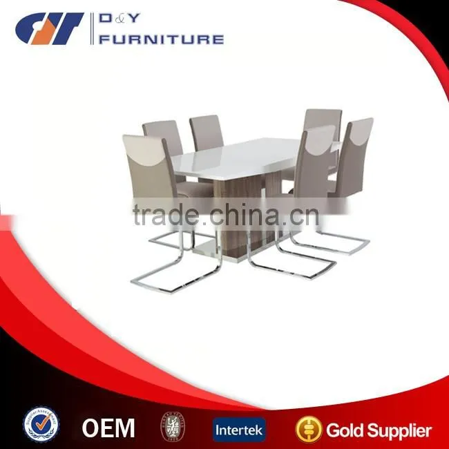 High Gloss MDF Dining Table with 6 Faux Leather Chairs