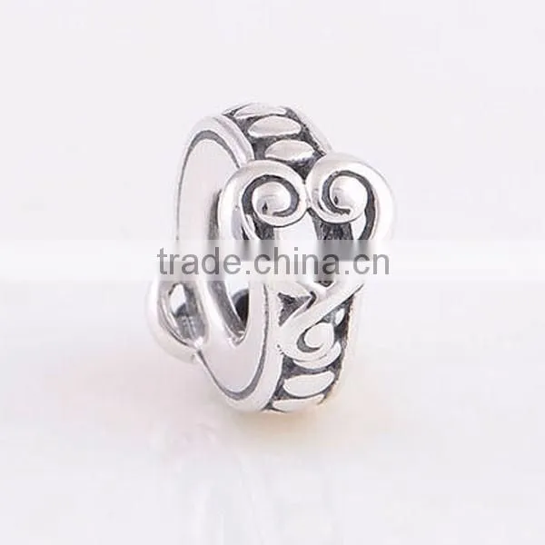 European bracelet 925 Sterling Silver heart twist spacer beads
