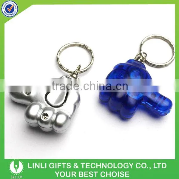 Thumb shape oem logo plastic led keyring light for advertising