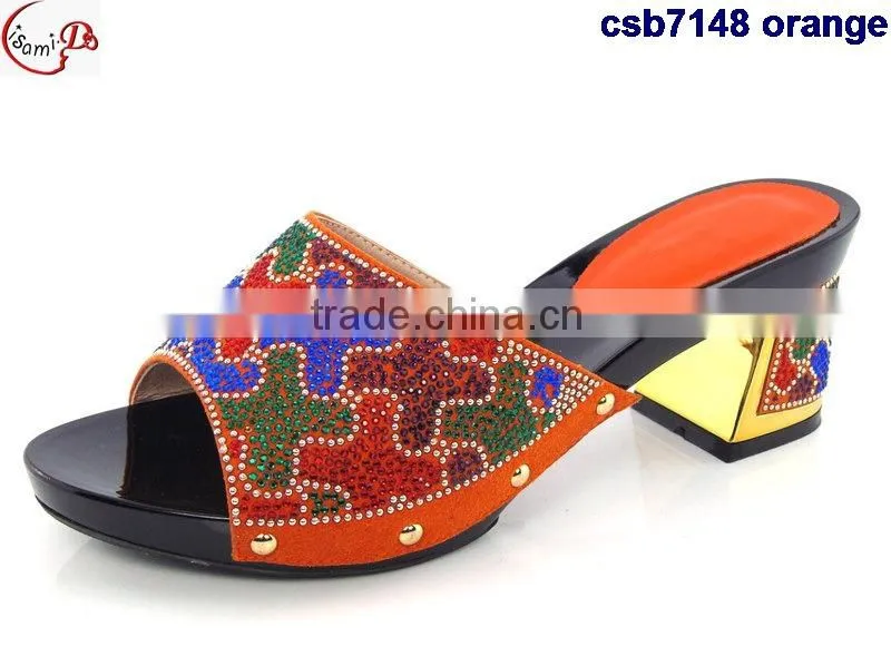 CSB7148 orange -red new coming italian design high quality hot selling lady sandals with stone on factory costy