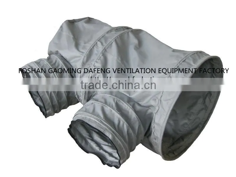Grey fiberglass ventilation heating duct with branches