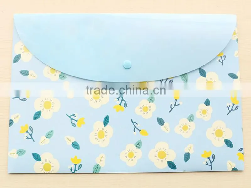 Flower printing PVC A4 document bag with snap china supplier