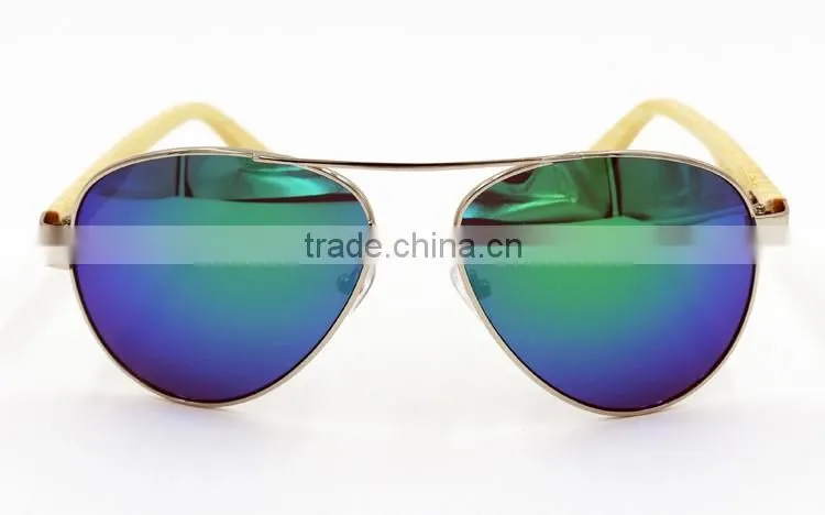fashionable bamboo arms metal frame aviator sunglasses sport sunglasses