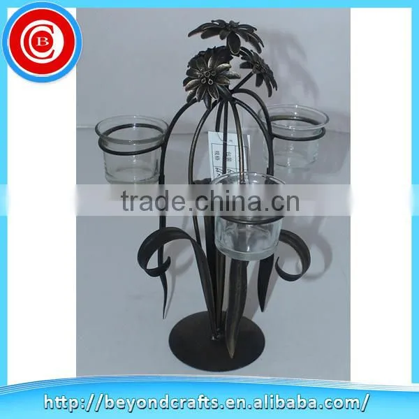 Family decorates flower shape beautiful black wrought iron candle holder
