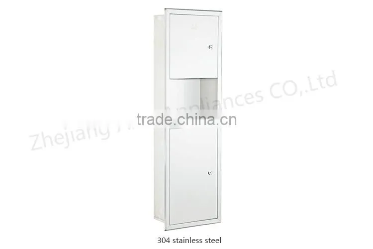 Washroom Embedded 304 Stainless Steel High Speed Hand Dryer Dustbin Combination