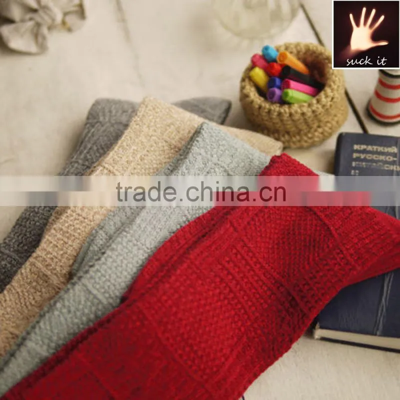 custom Women Girl Cotton knit Knee High Socks with Solid Color