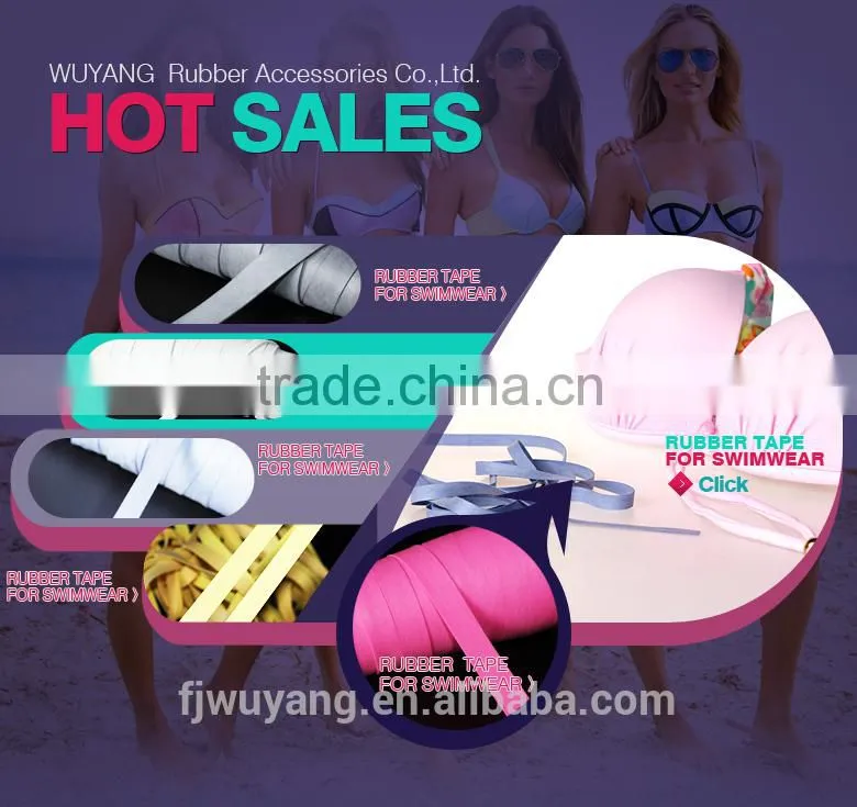 High Tenacity elastic colored rubber tape for swimwear, elastic rubber tape