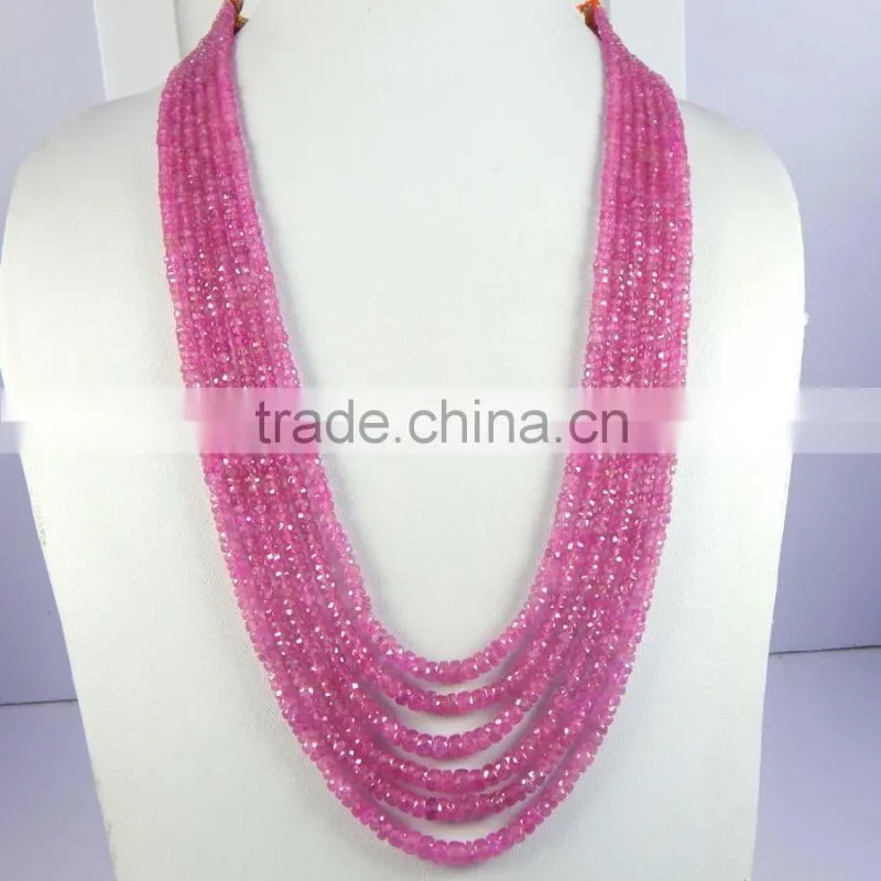 Natural Pink Sapphire Roundel Faceted Beads