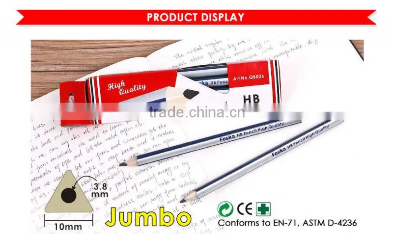 7'' With Eraser Sharpened Jumbo Triangle Wooden HB Pencil