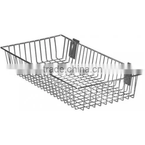 Black Slatwall Pegboard Wire Shallow Basket Display Rack Fixture
