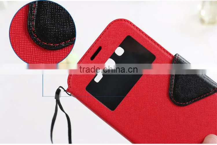 LZB Fashion color contrast series view windows PU leather case flip cover for iphone 4