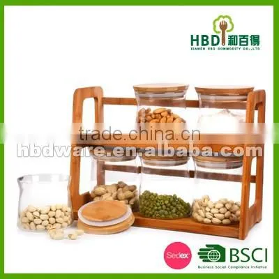 Glass canister with bamboo rack wholesale