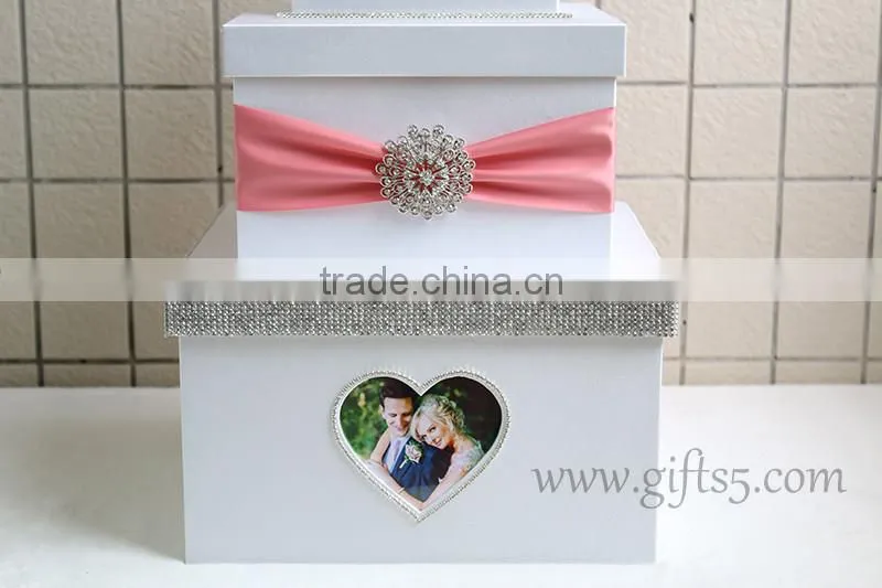 Elegant 3 tier white wedding card box wholesale