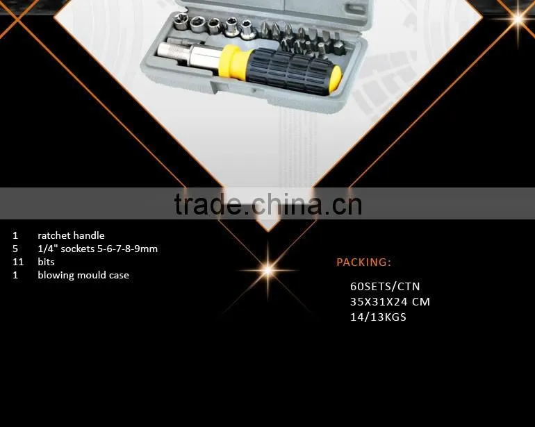 18pcs Promotional Mini Type Tool Kit Ratchet Handle Bits 1/4'' Socket Set