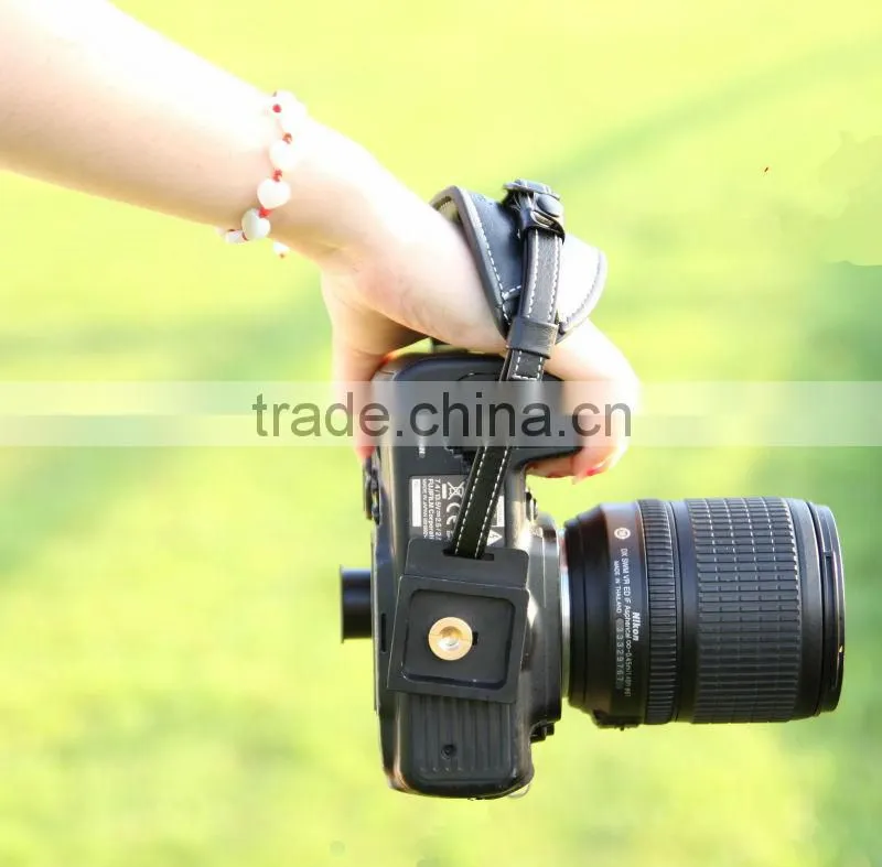 Hottest selling leather hand digital wrist grip strap with quick release plate for DSLR camera