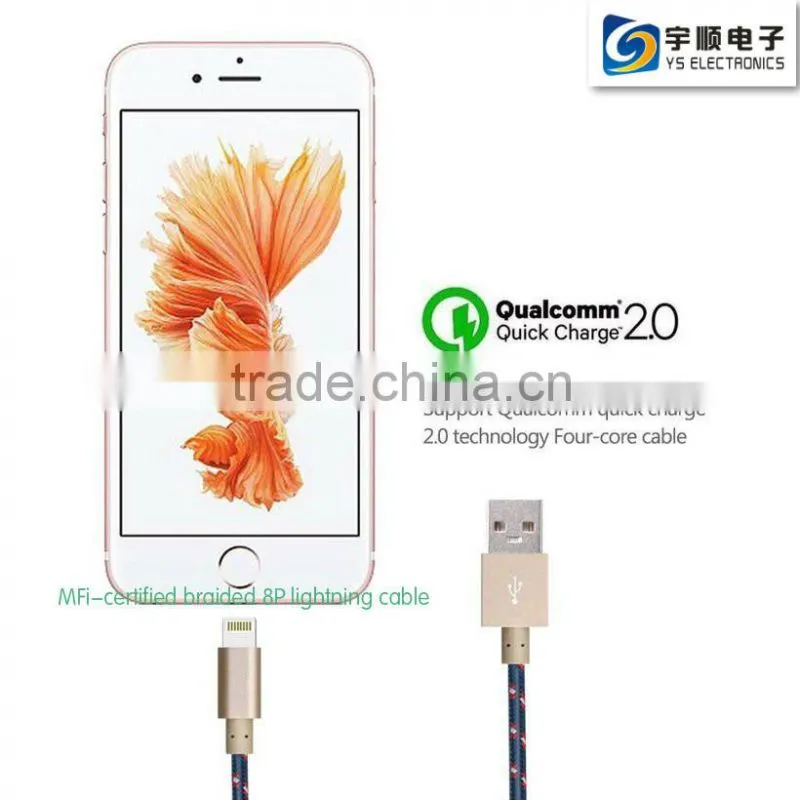 Aluminum tips MFi certified cable data sync usb cable 1M for MFI Braided sleeving Cable