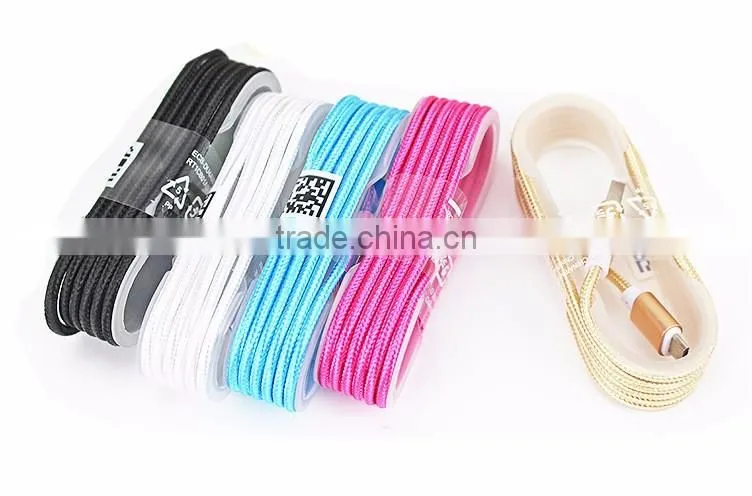 Metal Nylon Woven USB Cable With Blister for I6 usb cable bulk for iphone 7