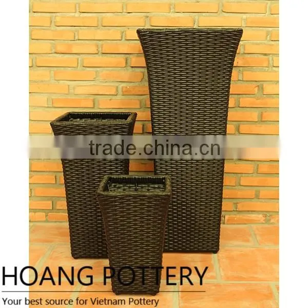 Tall Rattan Wicker Flower Planter