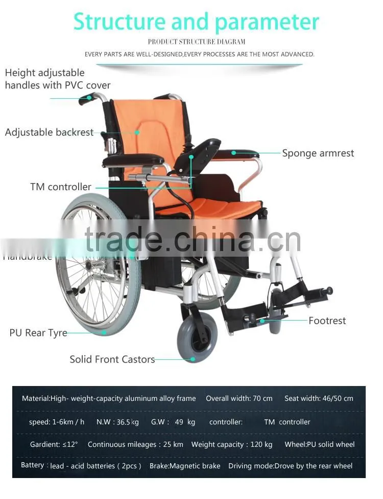 Topmedi TM-EW-015 Hot Sale Aluminum Handicapped Electric Power Wheelchair