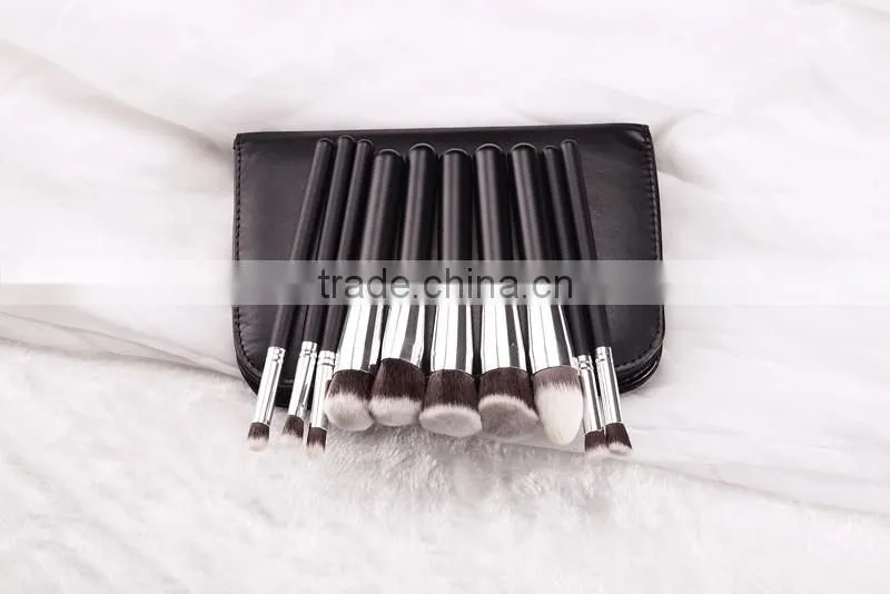 High-end 10pcs black cosmetic brush set bag
