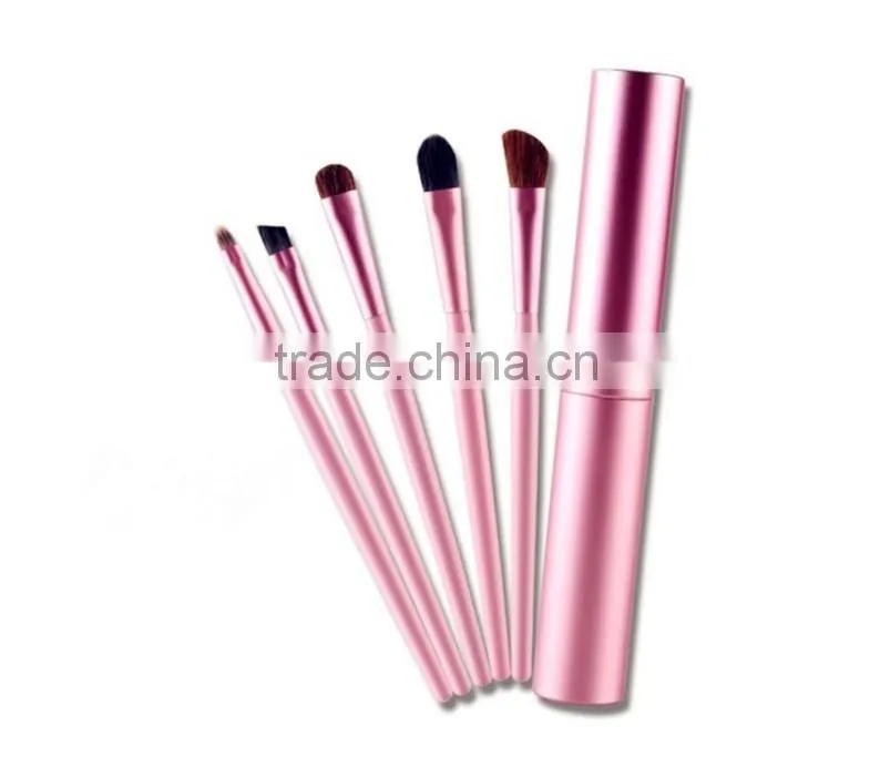 Newest 5pcs colorful makeup brush set with metal case packing,stock with free sample