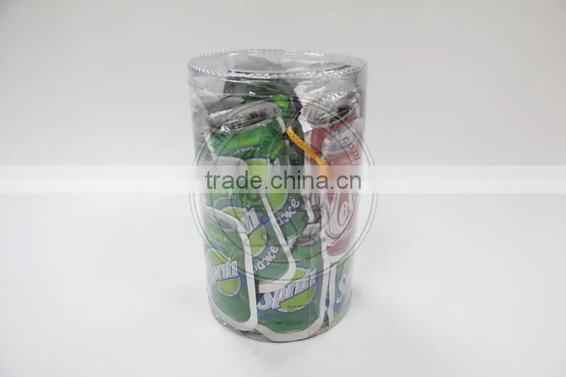 Cola bottle shaped compressed fizzy hard candy with tatoo paper