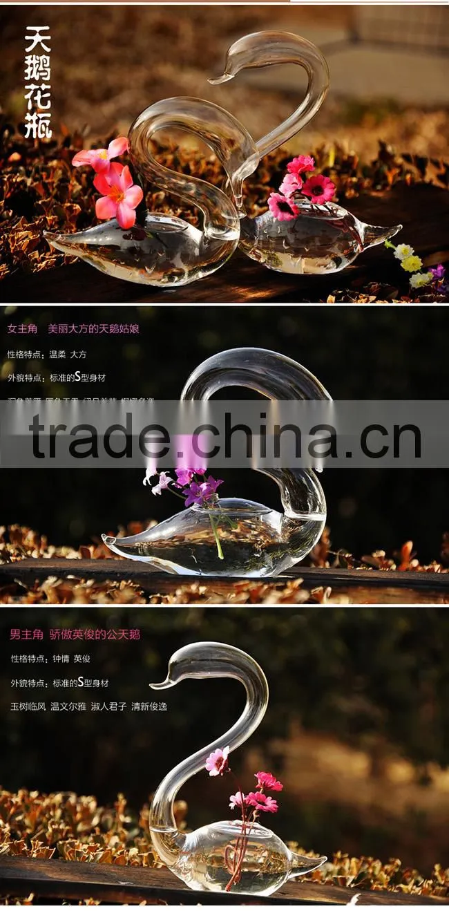 Creative wedding gift hydroponic container swan shape glass flower vase