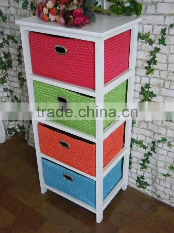 white wood storage cabinet with 4 drawers made in China