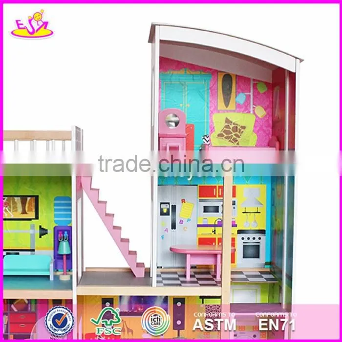 2017 Best gift set luxurious wooden kids doll house with furniture W06A246