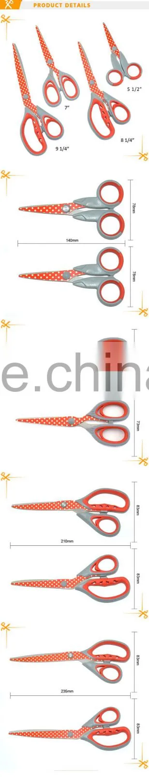 Different size household scissors with pattern printing on blades