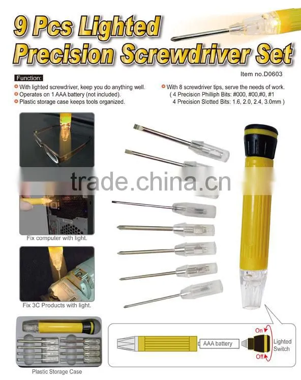 9 Pcs Lighted Precision Screwdriver Set