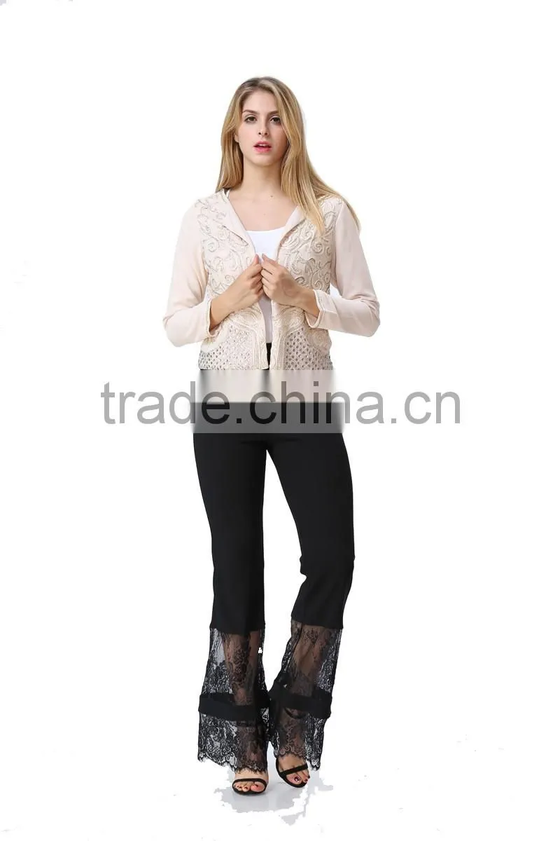 Guangzhou factory Casual Beautiful Lady Blazer /Jacket with embroideried detail for ladies