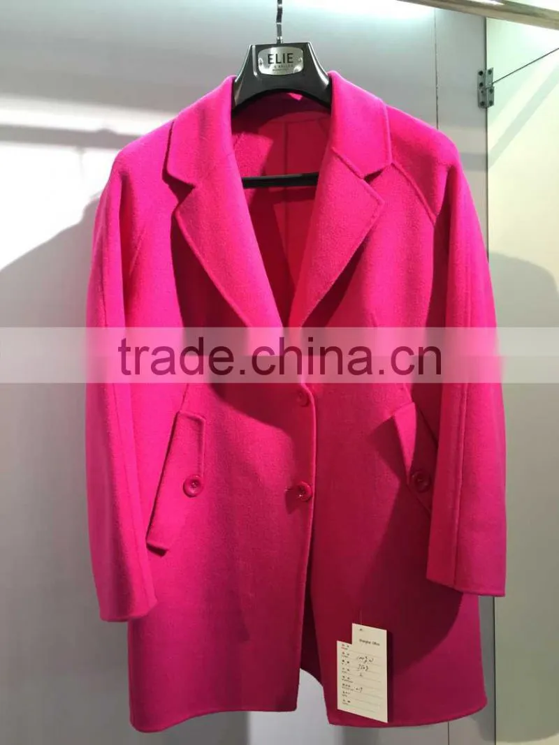 Ladies handle pinck 100% Wool coat for Sring and Fall