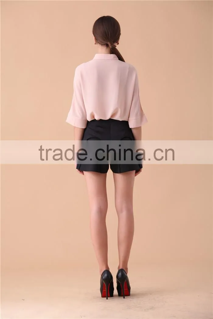 cute lace designed pink 2015 new design chiffon lady blouse/woman blouse