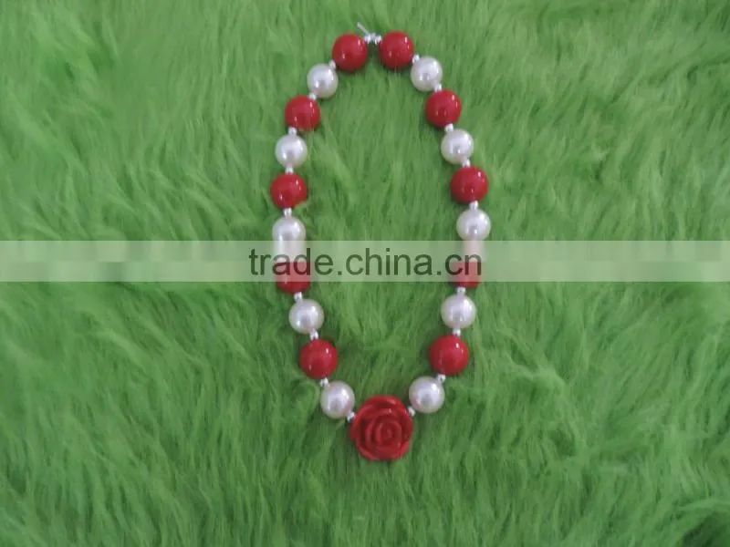 Baby Girl Red Pearl Rose Necklace Children Christmas Necklace