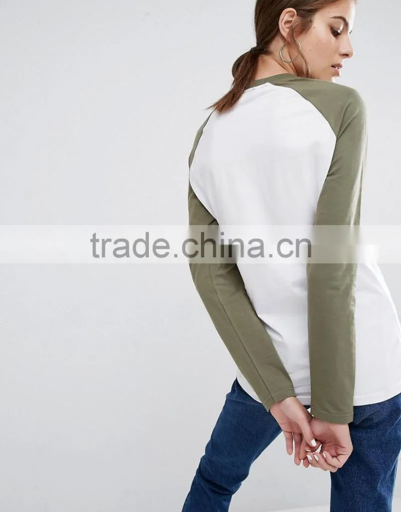 2017 China Clothing Manufacturer Latest Design Fashion High Quality Stylish 180g 100% Cotton O-Neck Raglan Sleeve Women T Shirt