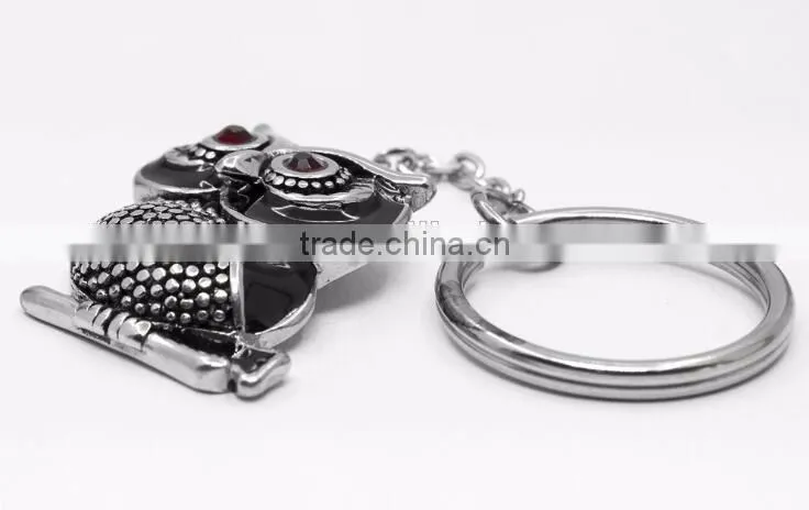 Unique Stainless Steel Animal Night Owl Charm Pendant Key Chain Key Holder Key Ring