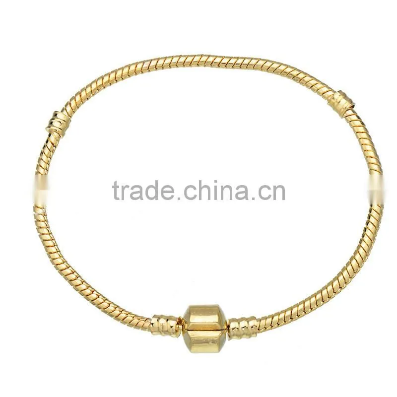 2016 Latest Gold Starter Charm Bracelet Barrel Snap Clasp Chain,Fashion Charms Snake Chain Alloy Beads Fit European Bracelet DIY