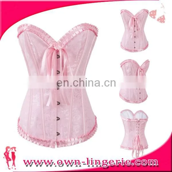 ladies cute bust and waist Pleated corset pink steel boned corset